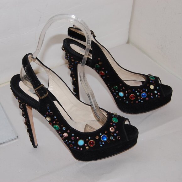 38.5/US 8.5❤️ Brian Atwood Suede Leather High Heels Platform Sandals Pumps ITALY - Picture 4 of 12